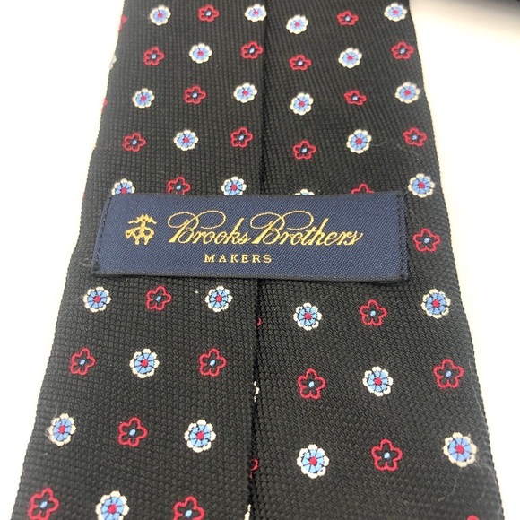 Brooks Brothers Black Tie with Red/Blue Flowers - Picture 4 of 4